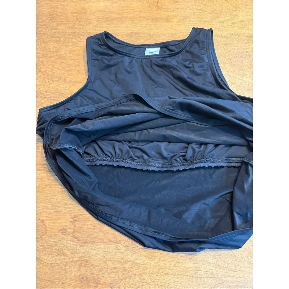Lands' End Women's Sleeveless Lined High Neck Tankini Swim Top Black Size 18